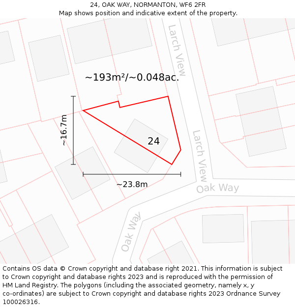 24, OAK WAY, NORMANTON, WF6 2FR: Plot and title map