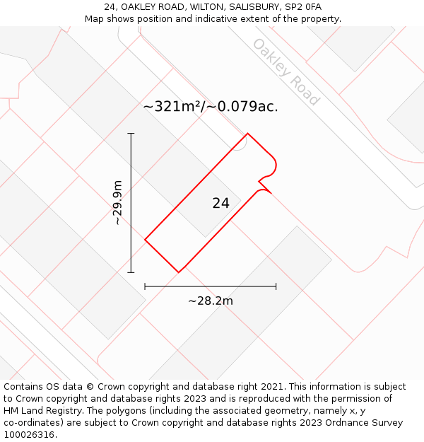 24, OAKLEY ROAD, WILTON, SALISBURY, SP2 0FA: Plot and title map