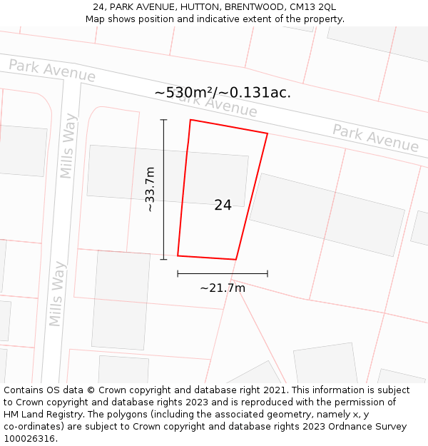 24, PARK AVENUE, HUTTON, BRENTWOOD, CM13 2QL: Plot and title map