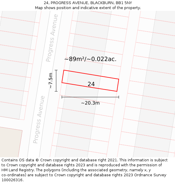 24, PROGRESS AVENUE, BLACKBURN, BB1 5NY: Plot and title map