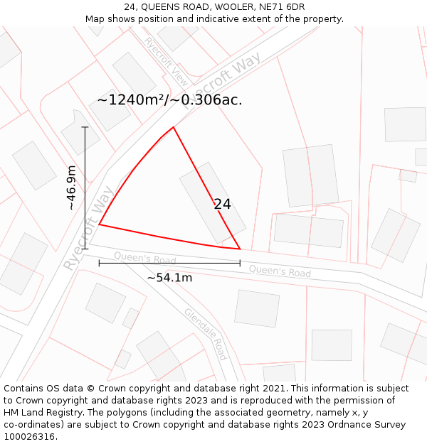 24, QUEENS ROAD, WOOLER, NE71 6DR: Plot and title map