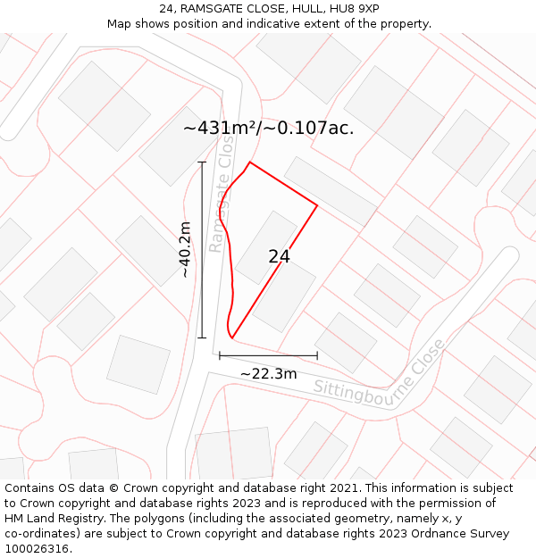 24, RAMSGATE CLOSE, HULL, HU8 9XP: Plot and title map