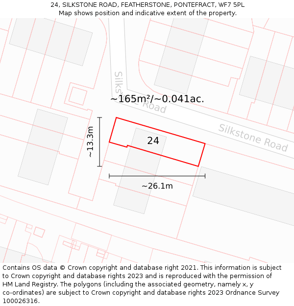 24, SILKSTONE ROAD, FEATHERSTONE, PONTEFRACT, WF7 5PL: Plot and title map