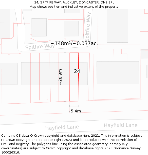 24, SPITFIRE WAY, AUCKLEY, DONCASTER, DN9 3PL: Plot and title map