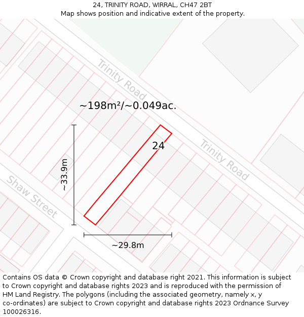 24, TRINITY ROAD, WIRRAL, CH47 2BT: Plot and title map