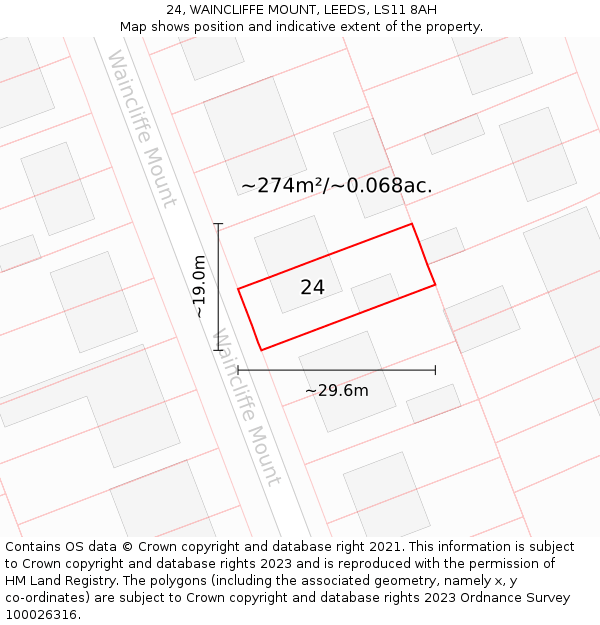 24, WAINCLIFFE MOUNT, LEEDS, LS11 8AH: Plot and title map