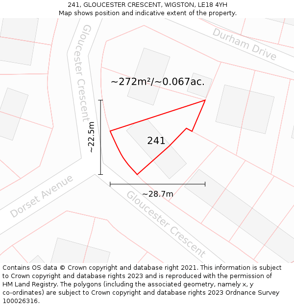 241, GLOUCESTER CRESCENT, WIGSTON, LE18 4YH: Plot and title map