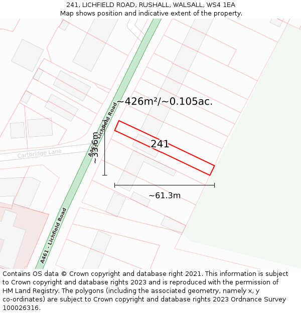 241, LICHFIELD ROAD, RUSHALL, WALSALL, WS4 1EA: Plot and title map