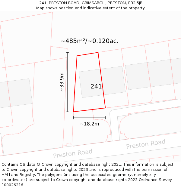241, PRESTON ROAD, GRIMSARGH, PRESTON, PR2 5JR: Plot and title map