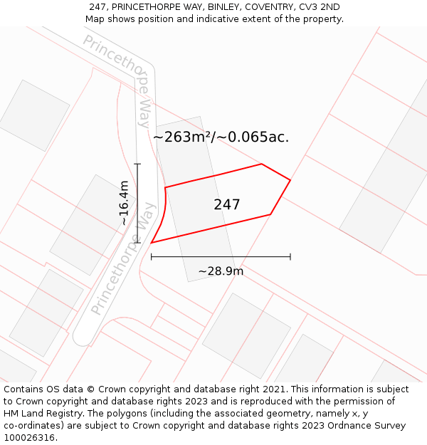 247, PRINCETHORPE WAY, BINLEY, COVENTRY, CV3 2ND: Plot and title map