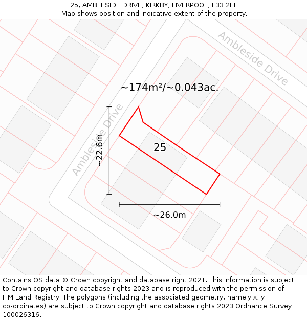 25, AMBLESIDE DRIVE, KIRKBY, LIVERPOOL, L33 2EE: Plot and title map