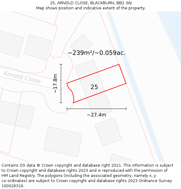 25, ARNOLD CLOSE, BLACKBURN, BB2 3AJ: Plot and title map