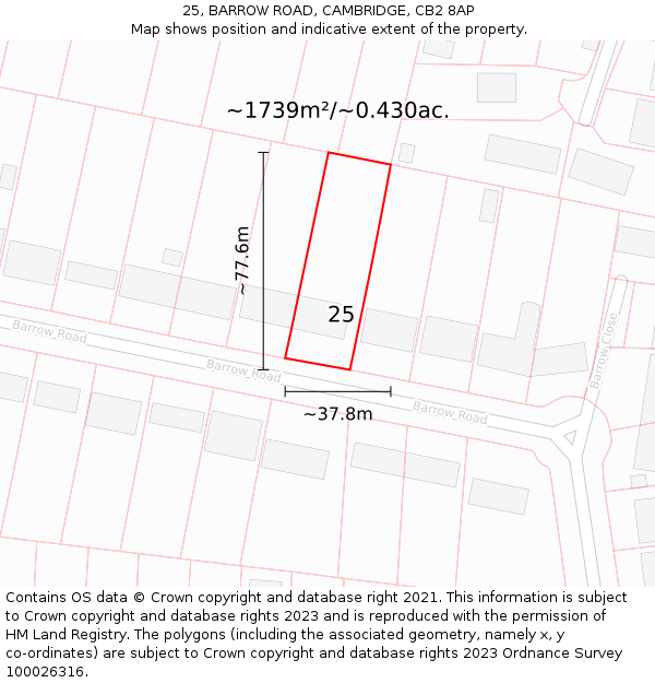 25, BARROW ROAD, CAMBRIDGE, CB2 8AP: Plot and title map