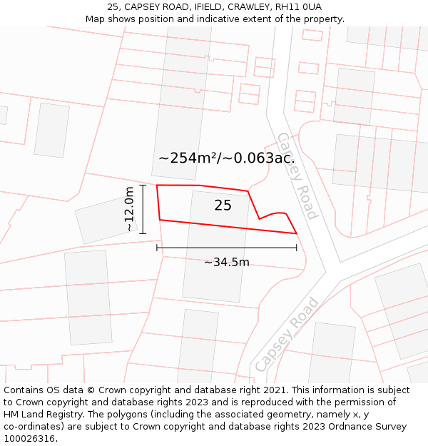25, CAPSEY ROAD, IFIELD, CRAWLEY, RH11 0UA: Plot and title map