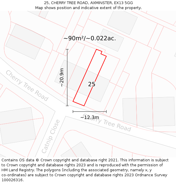 25, CHERRY TREE ROAD, AXMINSTER, EX13 5GG: Plot and title map