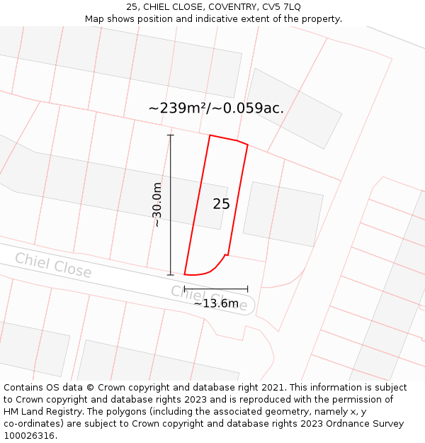 25, CHIEL CLOSE, COVENTRY, CV5 7LQ: Plot and title map