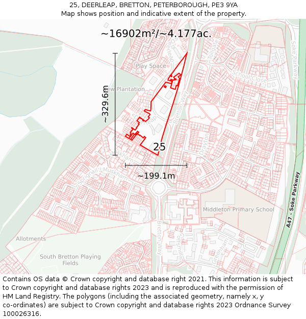 25, DEERLEAP, BRETTON, PETERBOROUGH, PE3 9YA: Plot and title map
