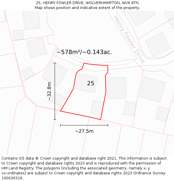 25, HENRY FOWLER DRIVE, WOLVERHAMPTON, WV6 8TN: Plot and title map