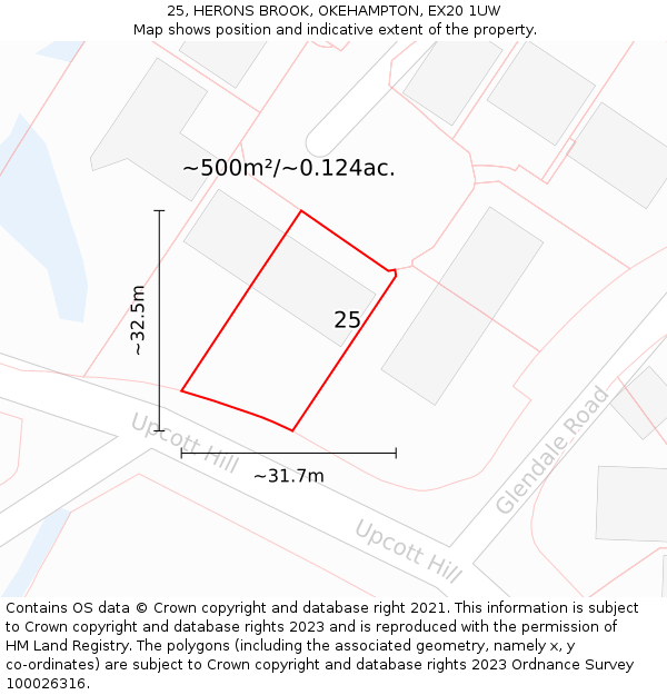 25, HERONS BROOK, OKEHAMPTON, EX20 1UW: Plot and title map
