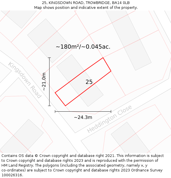 25, KINGSDOWN ROAD, TROWBRIDGE, BA14 0LB: Plot and title map