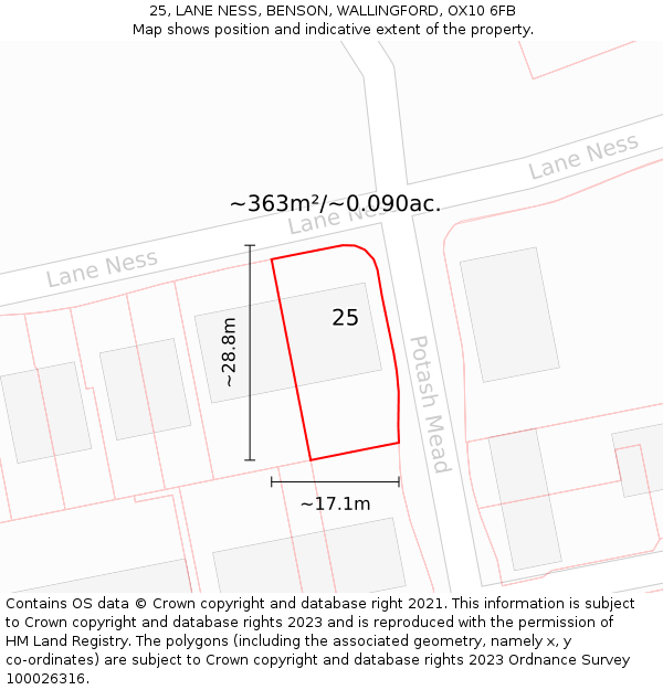 25, LANE NESS, BENSON, WALLINGFORD, OX10 6FB: Plot and title map