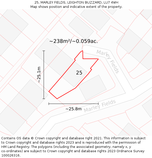 25, MARLEY FIELDS, LEIGHTON BUZZARD, LU7 4WH: Plot and title map