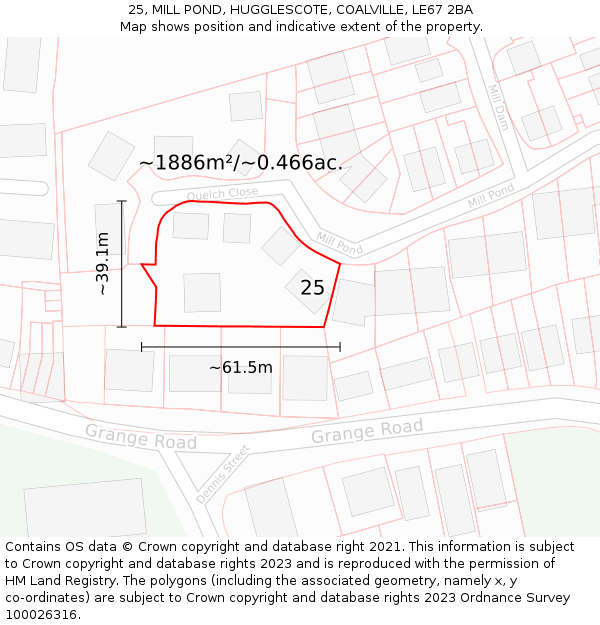 25, MILL POND, HUGGLESCOTE, COALVILLE, LE67 2BA: Plot and title map