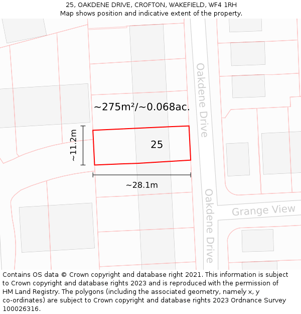 25, OAKDENE DRIVE, CROFTON, WAKEFIELD, WF4 1RH: Plot and title map