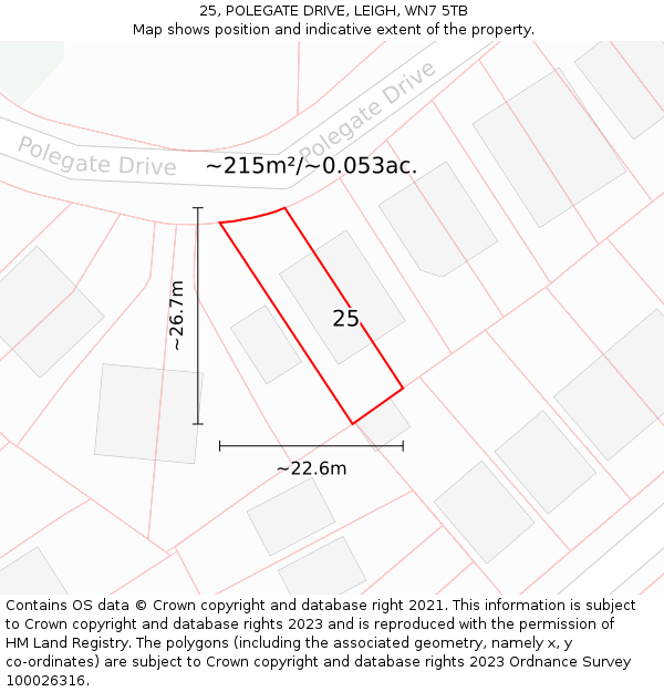 25, POLEGATE DRIVE, LEIGH, WN7 5TB: Plot and title map