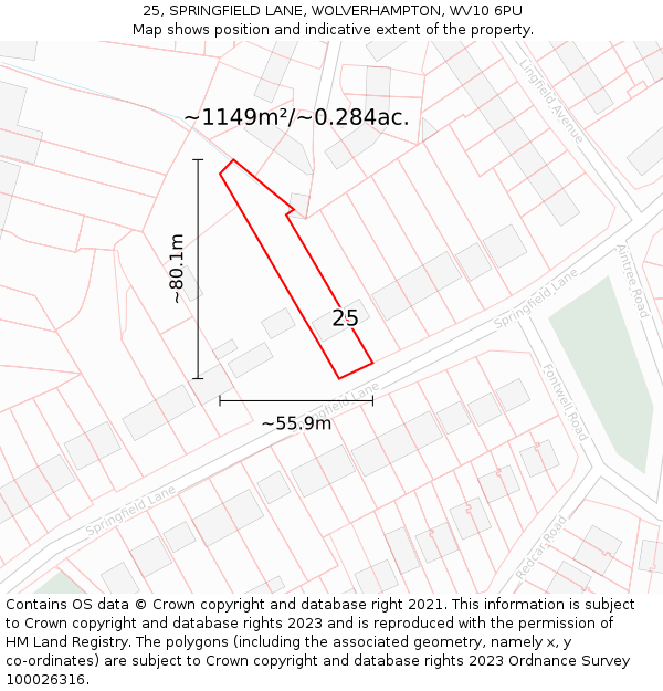 25, SPRINGFIELD LANE, WOLVERHAMPTON, WV10 6PU: Plot and title map