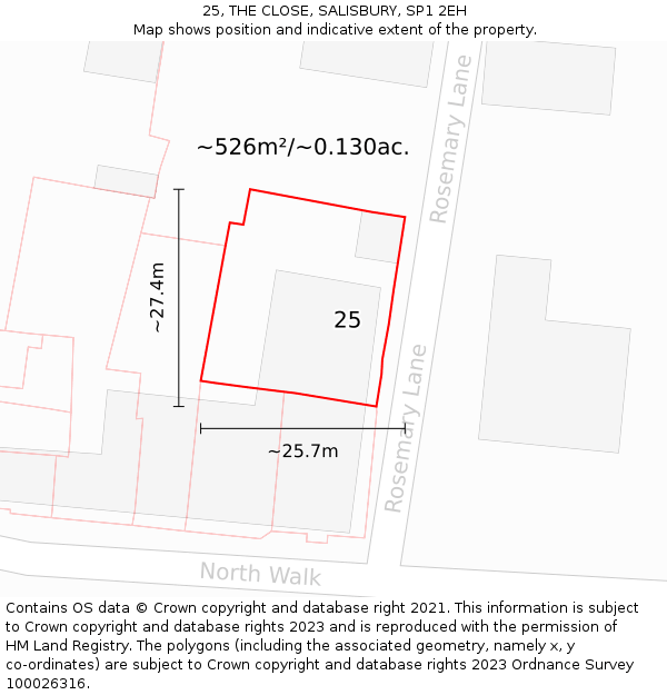 25, THE CLOSE, SALISBURY, SP1 2EH: Plot and title map