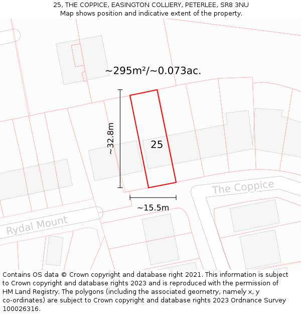 25, THE COPPICE, EASINGTON COLLIERY, PETERLEE, SR8 3NU: Plot and title map