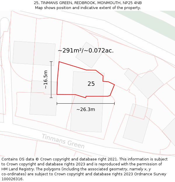 25, TINMANS GREEN, REDBROOK, MONMOUTH, NP25 4NB: Plot and title map