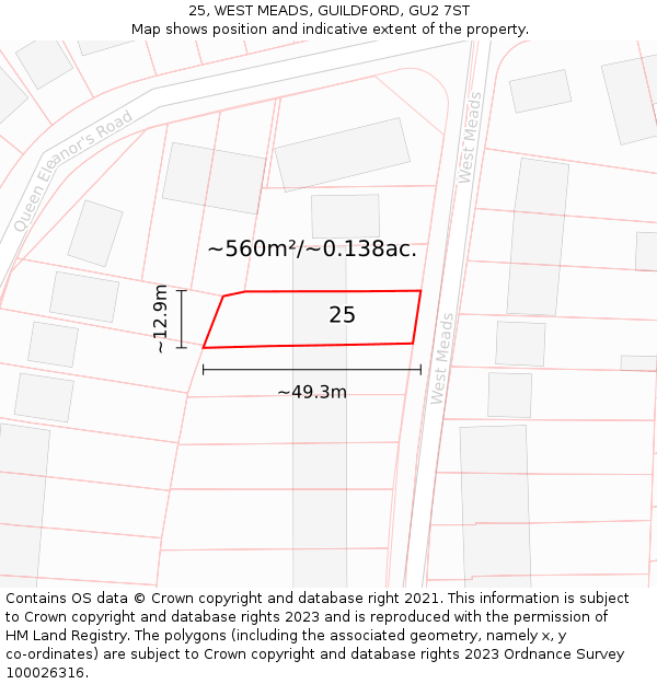 25, WEST MEADS, GUILDFORD, GU2 7ST: Plot and title map