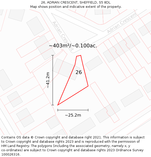26, ADRIAN CRESCENT, SHEFFIELD, S5 8DL: Plot and title map