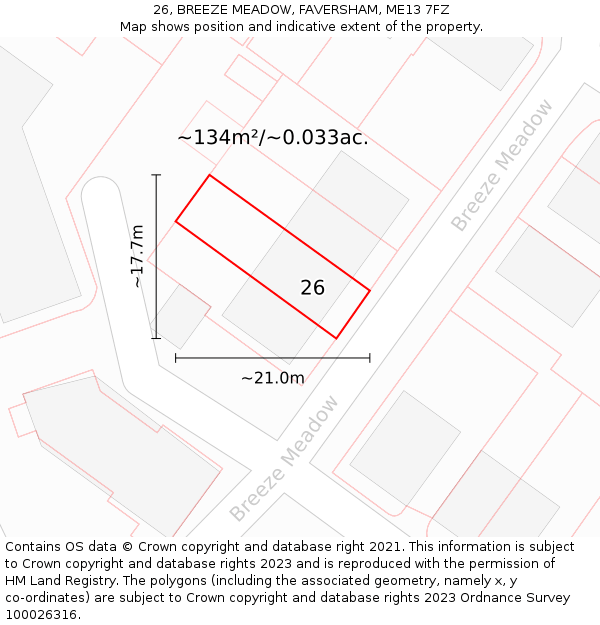 26, BREEZE MEADOW, FAVERSHAM, ME13 7FZ: Plot and title map