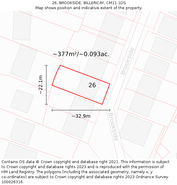 26, BROOKSIDE, BILLERICAY, CM11 1DS: Plot and title map