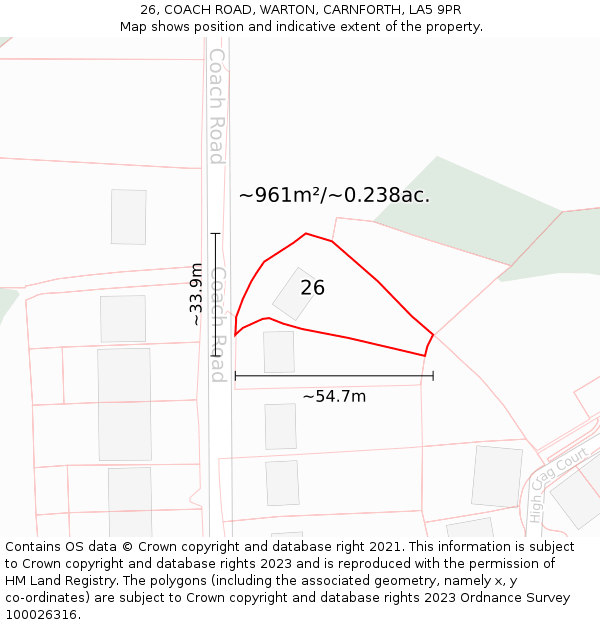 26, COACH ROAD, WARTON, CARNFORTH, LA5 9PR: Plot and title map