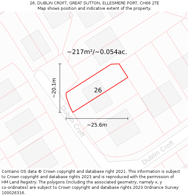 26, DUBLIN CROFT, GREAT SUTTON, ELLESMERE PORT, CH66 2TE: Plot and title map