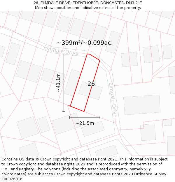 26, ELMDALE DRIVE, EDENTHORPE, DONCASTER, DN3 2LE: Plot and title map