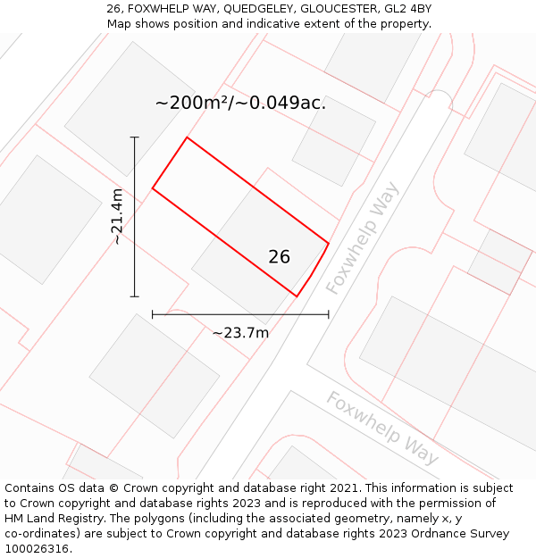 26, FOXWHELP WAY, QUEDGELEY, GLOUCESTER, GL2 4BY: Plot and title map