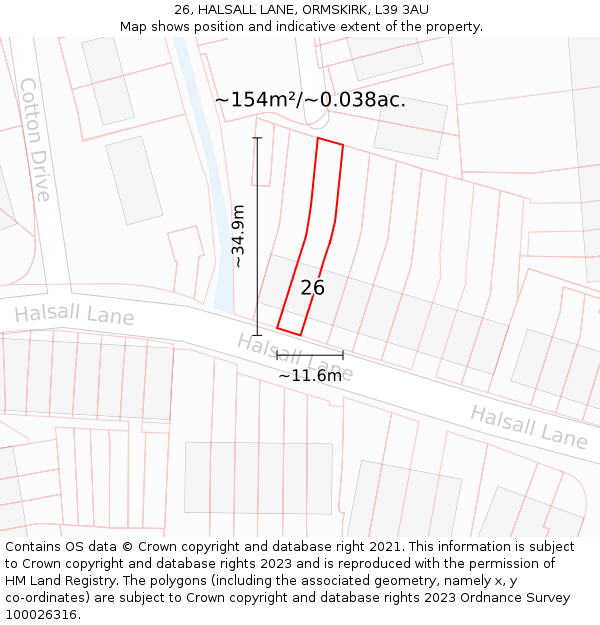 26, HALSALL LANE, ORMSKIRK, L39 3AU: Plot and title map