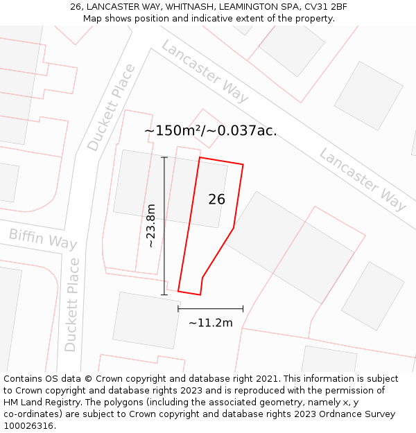 26, LANCASTER WAY, WHITNASH, LEAMINGTON SPA, CV31 2BF: Plot and title map