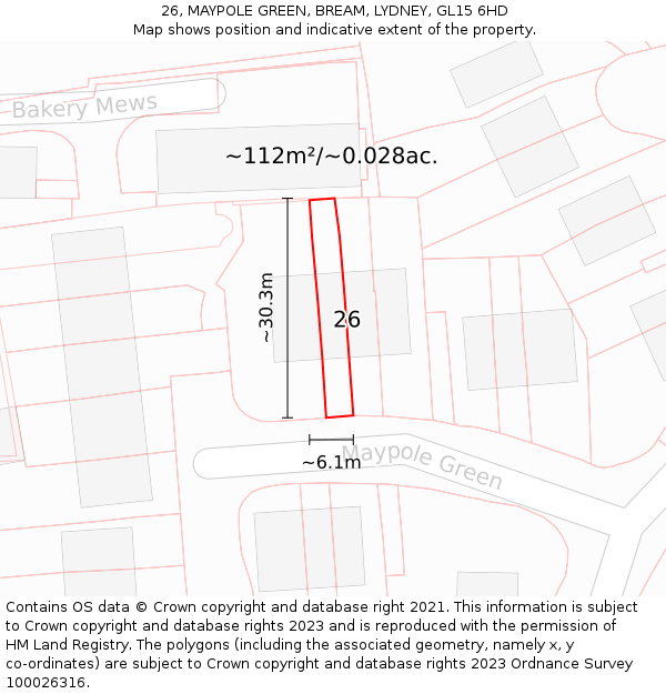 26, MAYPOLE GREEN, BREAM, LYDNEY, GL15 6HD: Plot and title map