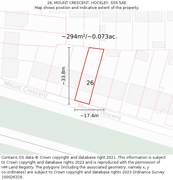 26, MOUNT CRESCENT, HOCKLEY, SS5 5AE: Plot and title map