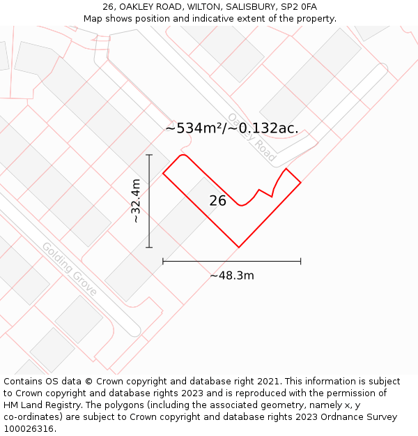26, OAKLEY ROAD, WILTON, SALISBURY, SP2 0FA: Plot and title map