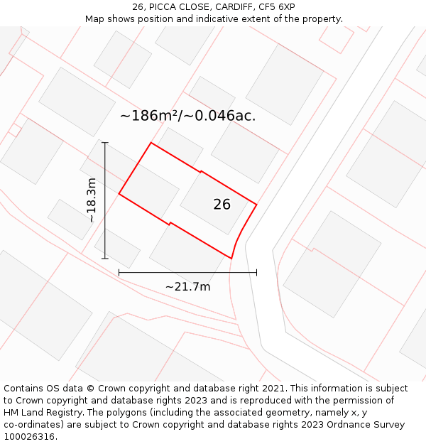 26, PICCA CLOSE, CARDIFF, CF5 6XP: Plot and title map