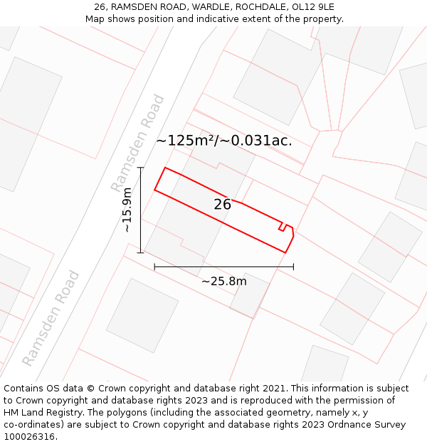26, RAMSDEN ROAD, WARDLE, ROCHDALE, OL12 9LE: Plot and title map