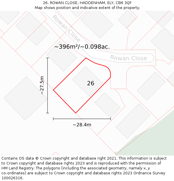 26, ROWAN CLOSE, HADDENHAM, ELY, CB6 3QF: Plot and title map