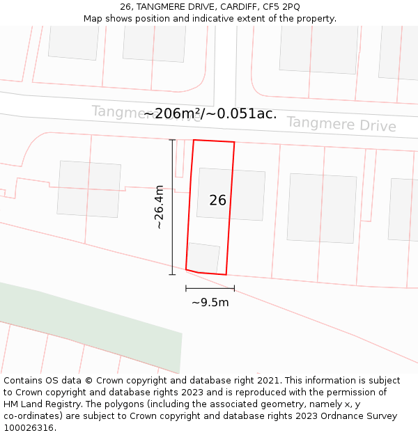 26, TANGMERE DRIVE, CARDIFF, CF5 2PQ: Plot and title map